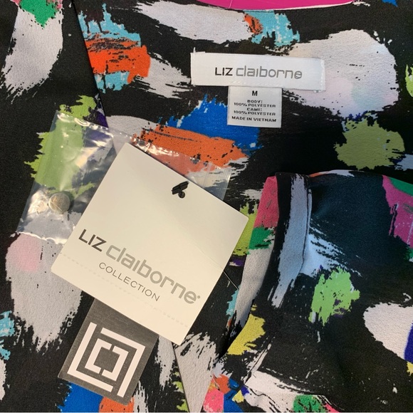 Liz Claiborne Women’s Size Medium Sheer Long Sleeve Loose Crossover Multi Color - Picture 6 of 9